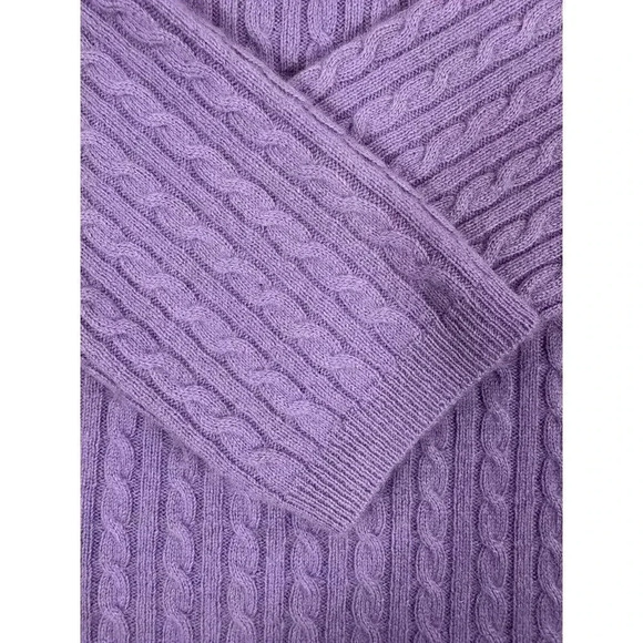 Anne Klein 100% Cashmere Lavender Purple Cable Knit Crew Neck Sweater Size Med - Picture 4 of 5
